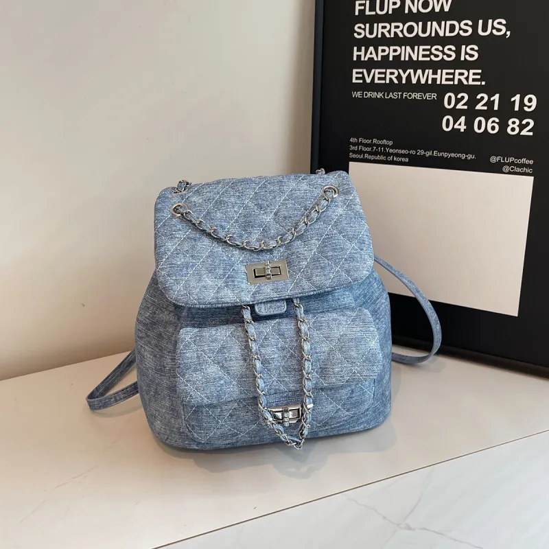 Rainbow Girl Denim Backpack Regular Women's Multicolor-1