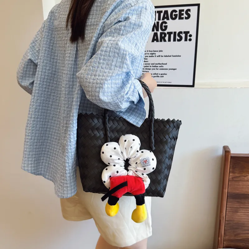 Rainbow Girl Woven Handbag Women's Black-18