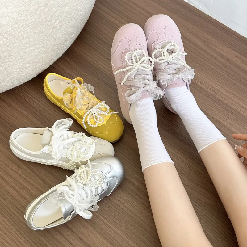 Alxnan Casual Shoes Women's Low Top Ivory/Silver/Pink/Lemon-17
