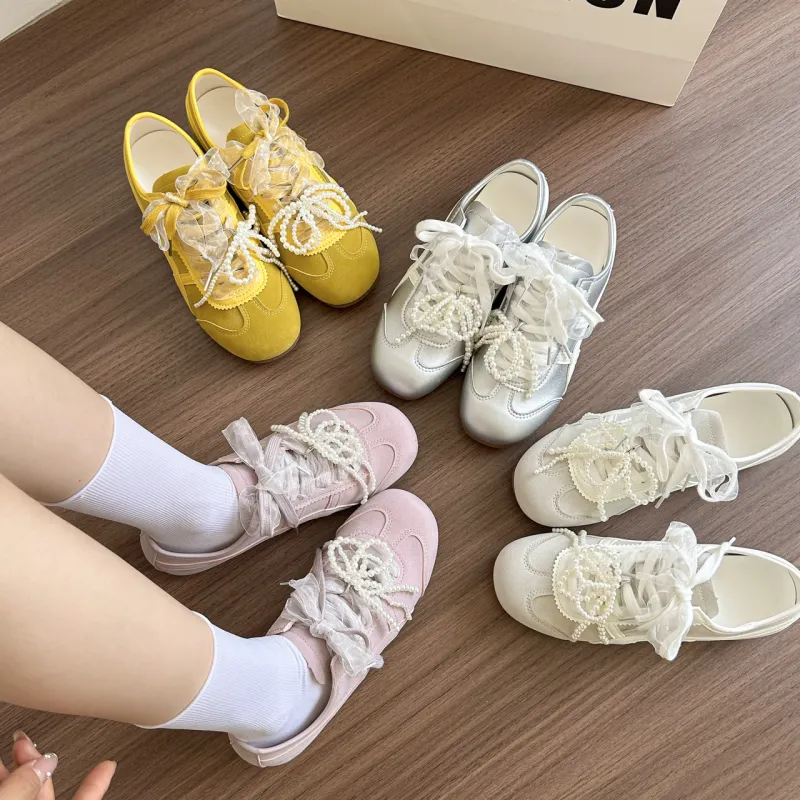 Alxnan Casual Shoes Women's Low Top Ivory/Silver/Pink/Lemon-45