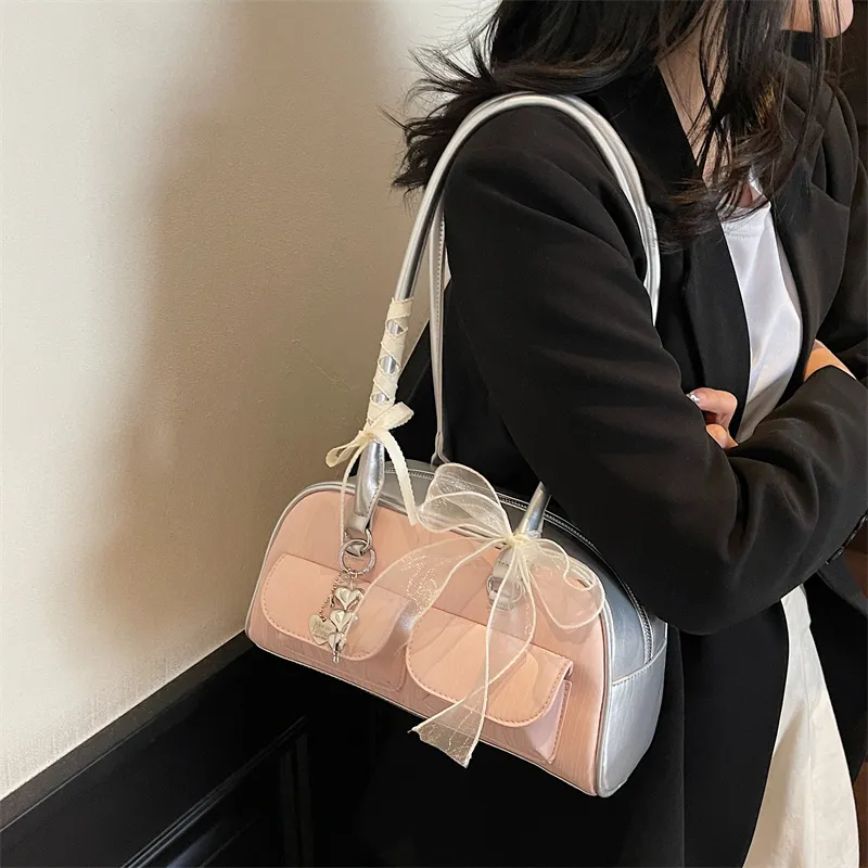 Rainbow Girl PU Underarm Shoulder Bag Women's Pink/Black/Blue-4