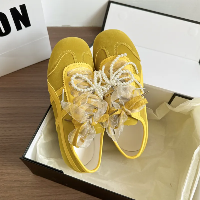 Alxnan Casual Shoes Women's Low Top Ivory/Silver/Pink/Lemon-19