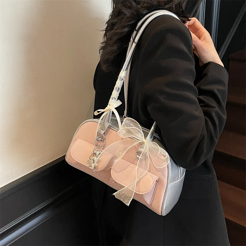 Rainbow Girl PU Underarm Shoulder Bag Women's Pink/Black/Blue-2