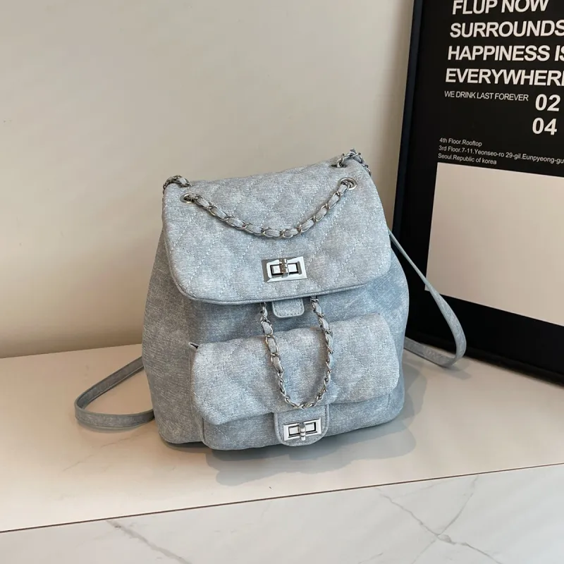Rainbow Girl Denim Backpack Regular Women's Multicolor-3