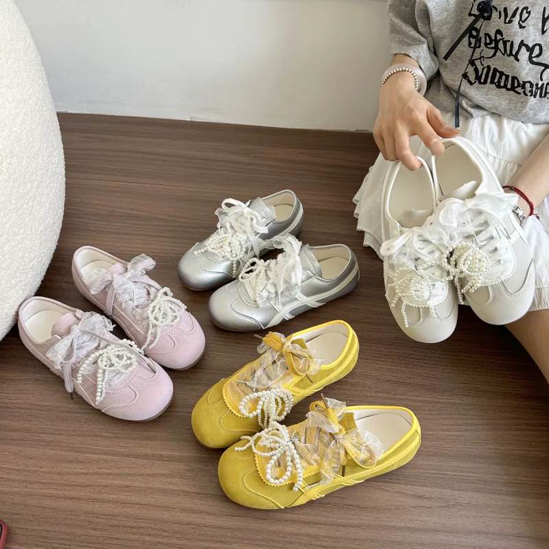 Alxnan Casual Shoes Women's Low Top Ivory/Silver/Pink/Lemon-14