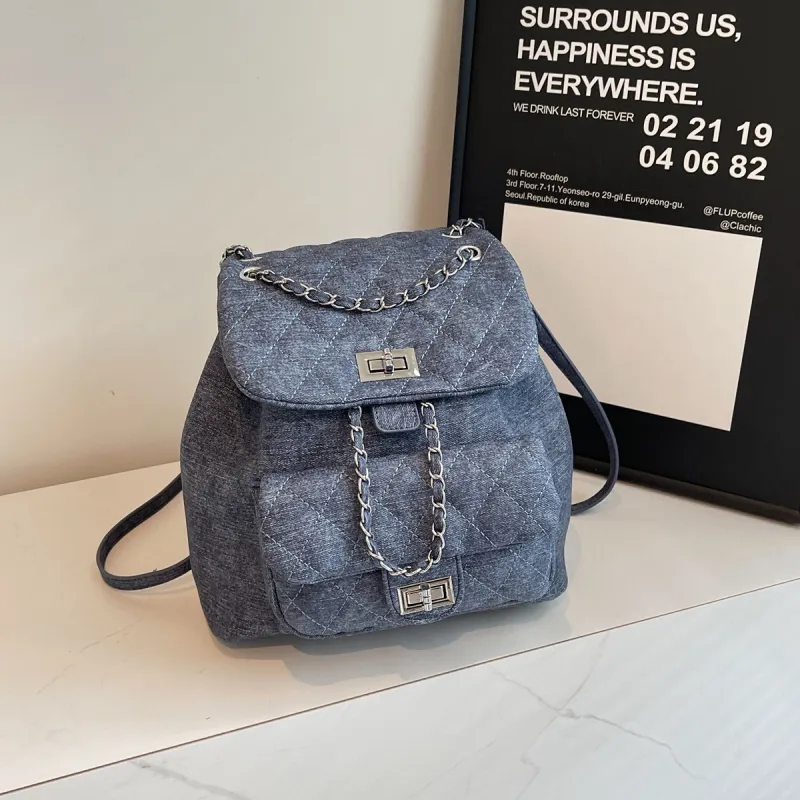 Rainbow Girl Denim Backpack Regular Women's Multicolor-5