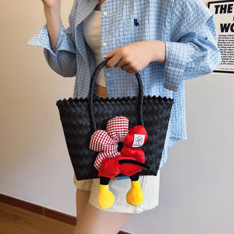 Rainbow Girl Woven Handbag Women's Black-5