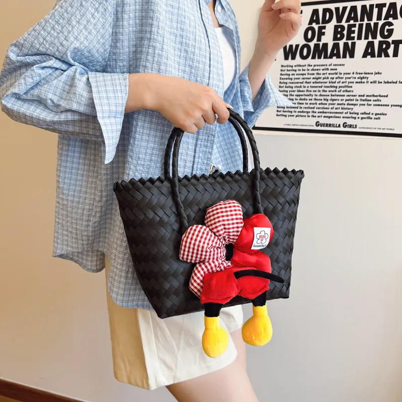 Rainbow Girl Woven Handbag Women's Black-3