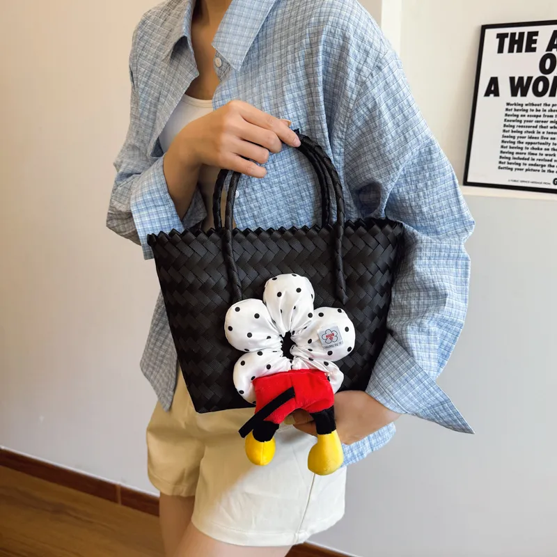 Rainbow Girl Woven Handbag Women's Black-15