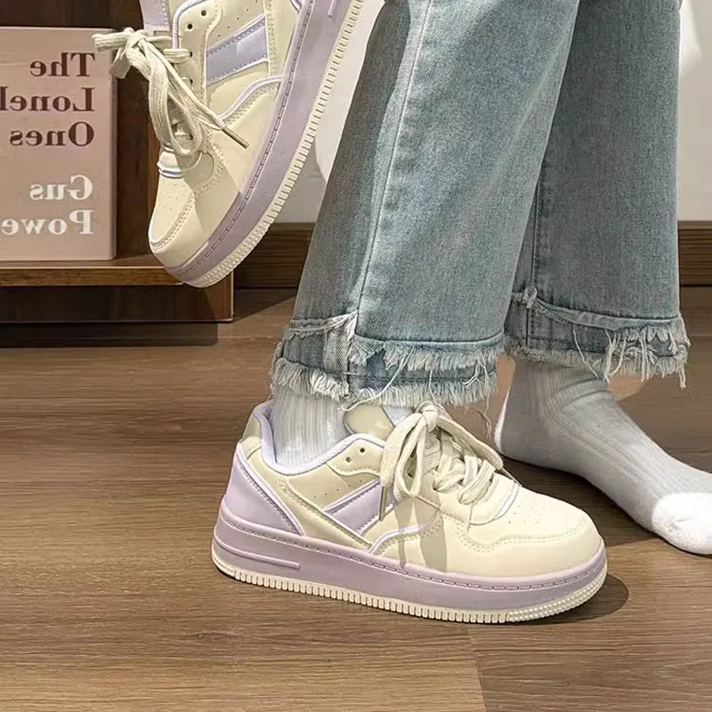 Alxnan Low Top Skateboard Shoes Women's Beige Purple-4