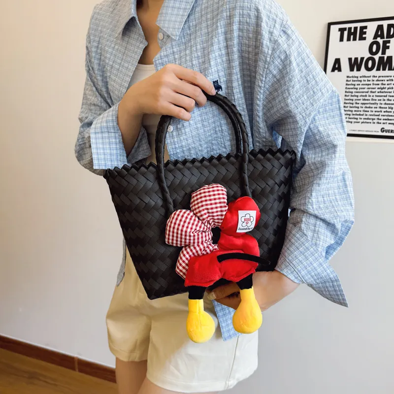 Rainbow Girl Woven Handbag Women's Black-1