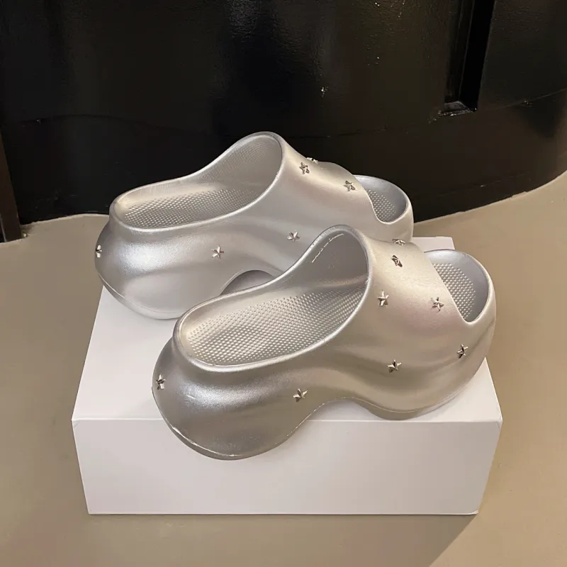 Alxnan Odor Resistant Slide Slippers Women's Silver-5