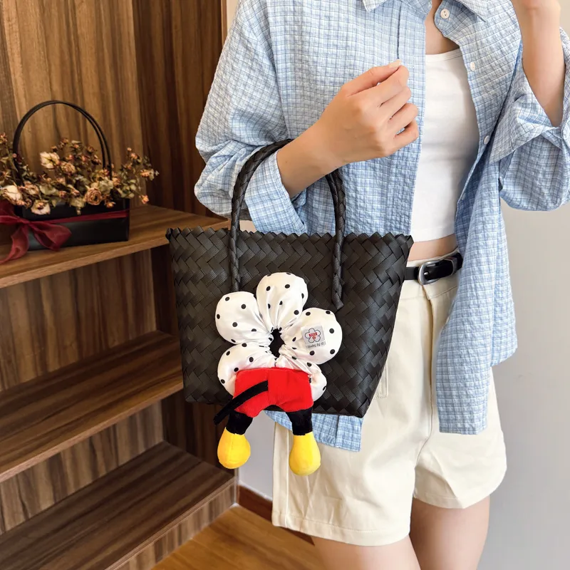 Rainbow Girl Woven Handbag Women's Black-20