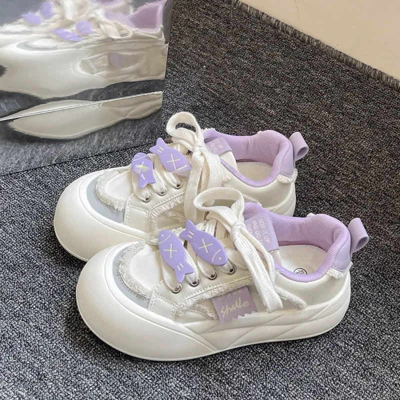 Alxnan Low Top Casual Shoes Women's Purple Little Fish-3