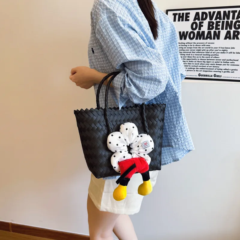 Rainbow Girl Woven Handbag Women's Black-16