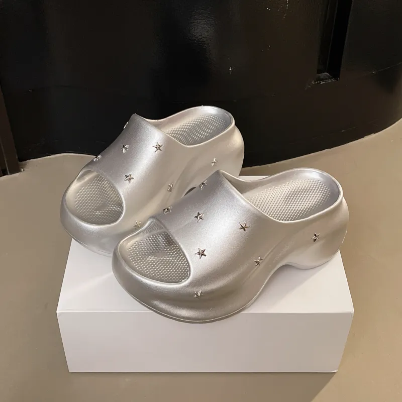 Alxnan Odor Resistant Slide Slippers Women's Silver-4