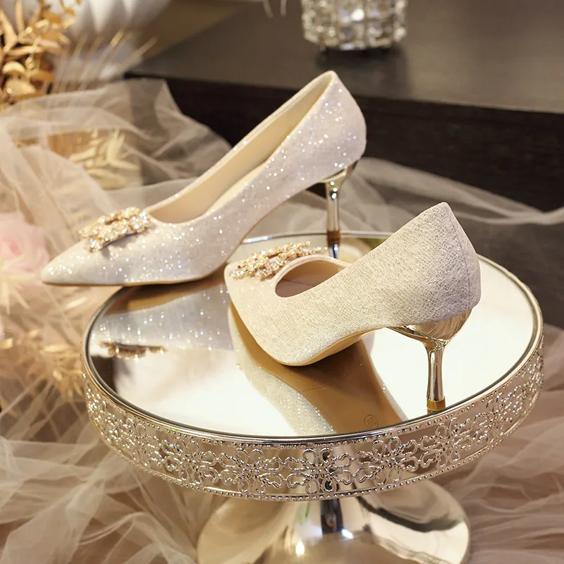 Alxnan Slim Heel High Heels Women's Champagne-10