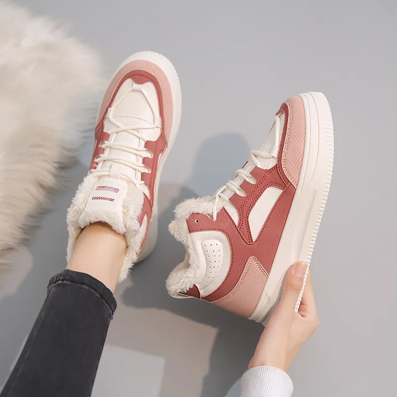 M.M Party Thermal Slip Resistant Waterproof High Top Skateboard Shoes Women's Pink-1