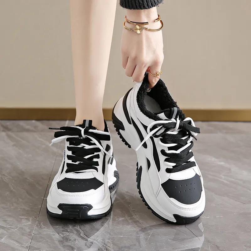 M.M Party Cushioned Wear Resistant Warm Low Top Chunky Sneakers Women's-1