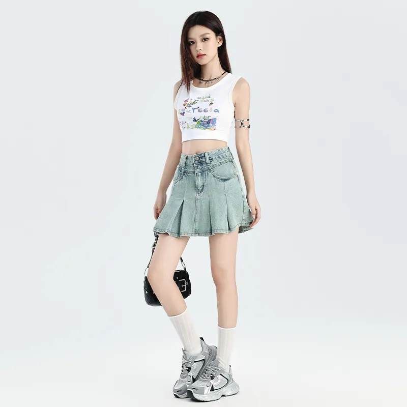 JEANSWEST Denim Short Skirts Women's Light Blue-5