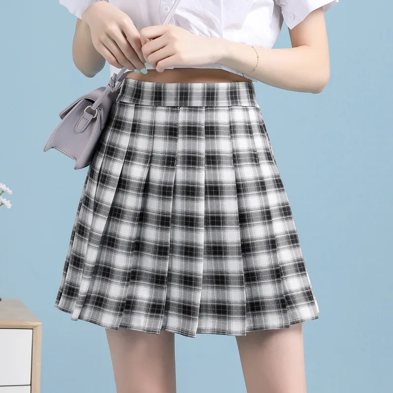 JEANSWEST Casual Short Skirts Women's Black White Plaid-2