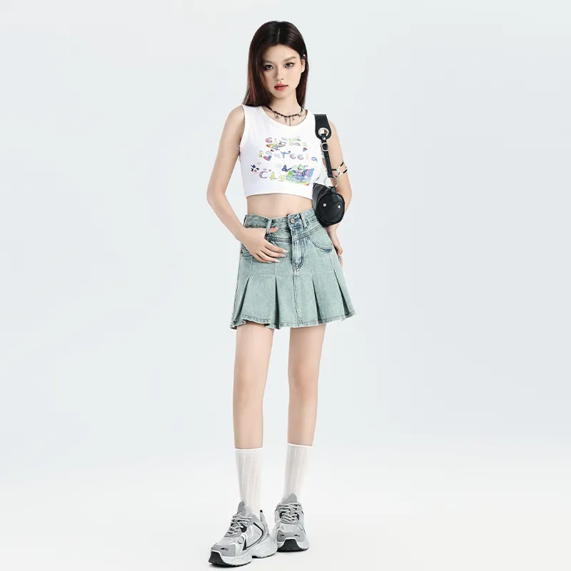 JEANSWEST Denim Short Skirts Women's Light Blue-4