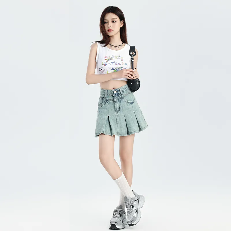 JEANSWEST Denim Short Skirts Women's Light Blue-3