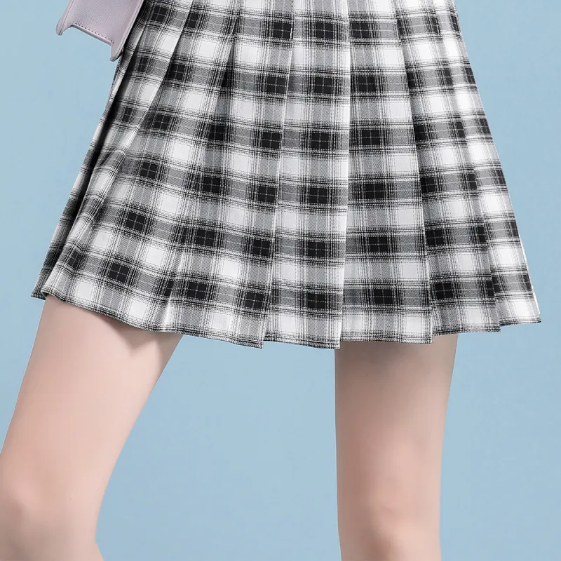 JEANSWEST Casual Short Skirts Women's Black White Plaid-4