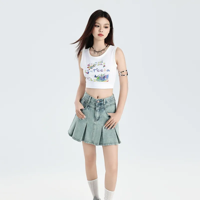 JEANSWEST Denim Short Skirts Women's Light Blue-6