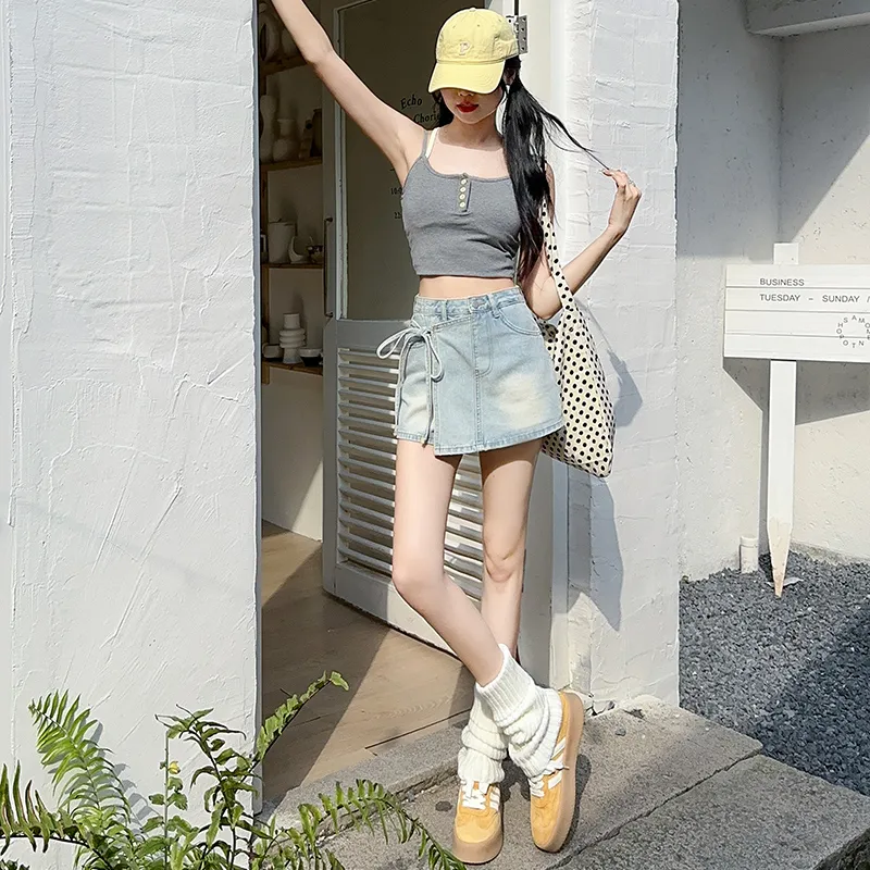 JEANSWEST Denim Short Skirts Women's Vintage Blue-2