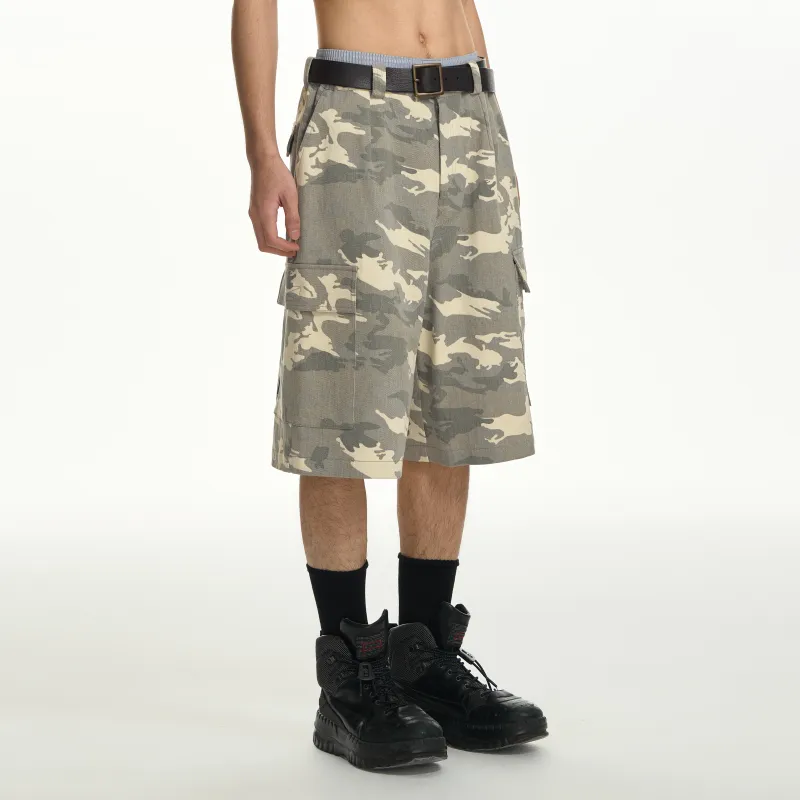 TGNS Casual Shorts Unisex White Gray Camouflage-5