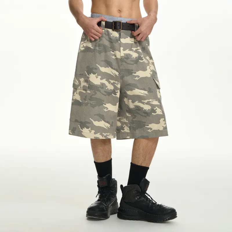 TGNS Casual Shorts Unisex White Gray Camouflage-4