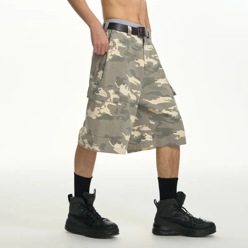 TGNS Casual Shorts Unisex White Gray Camouflage-3
