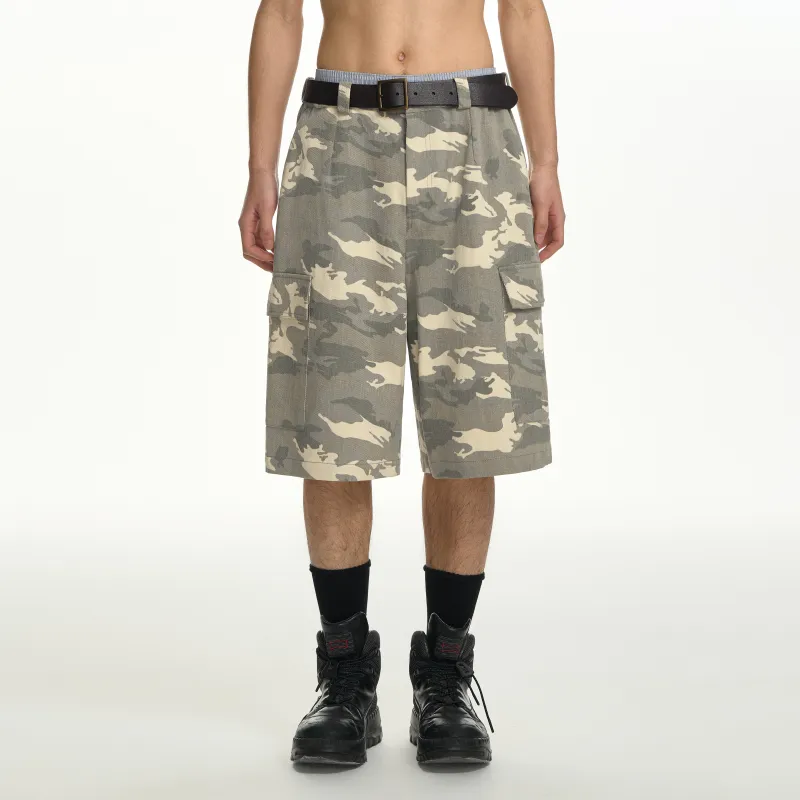 TGNS Casual Shorts Unisex White Gray Camouflage-2