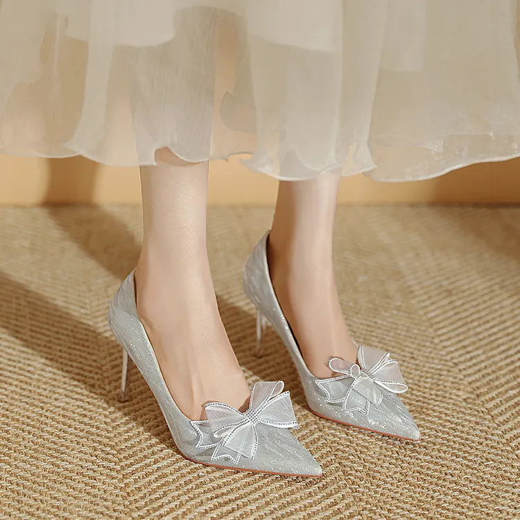 MEIAI High Heels Women's Silver-4