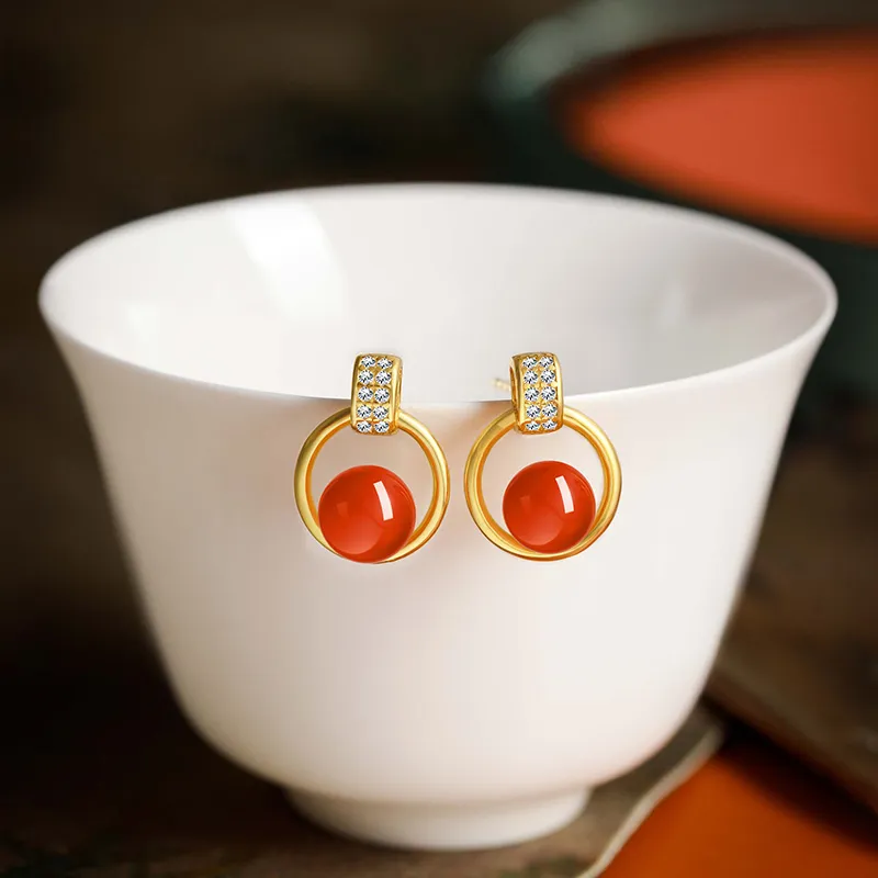 MUXIYUAN Southern Red Agate Stud Earrings Women's-9