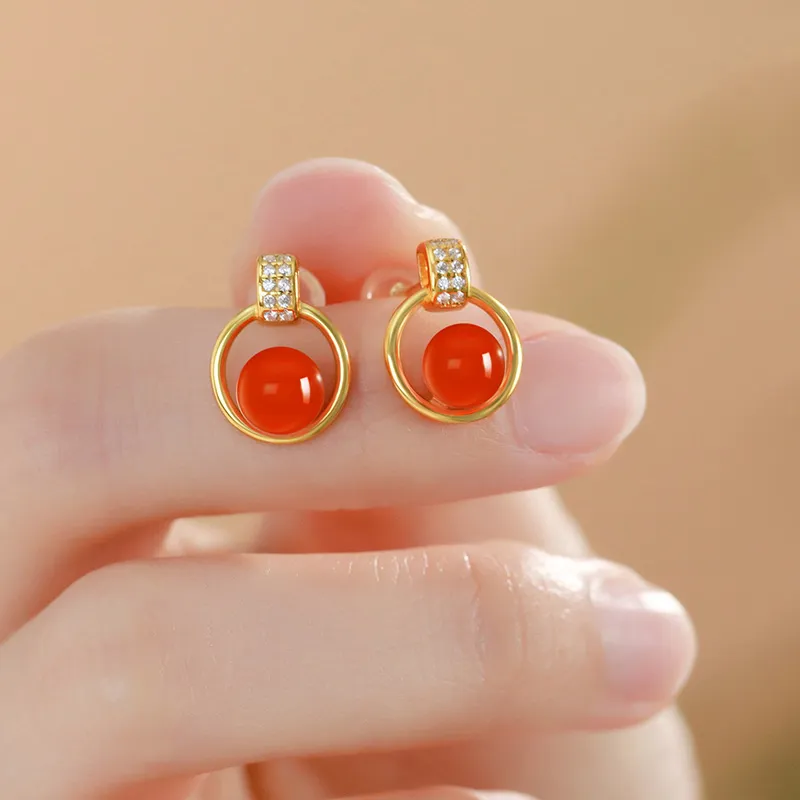 MUXIYUAN Southern Red Agate Stud Earrings Women's-7