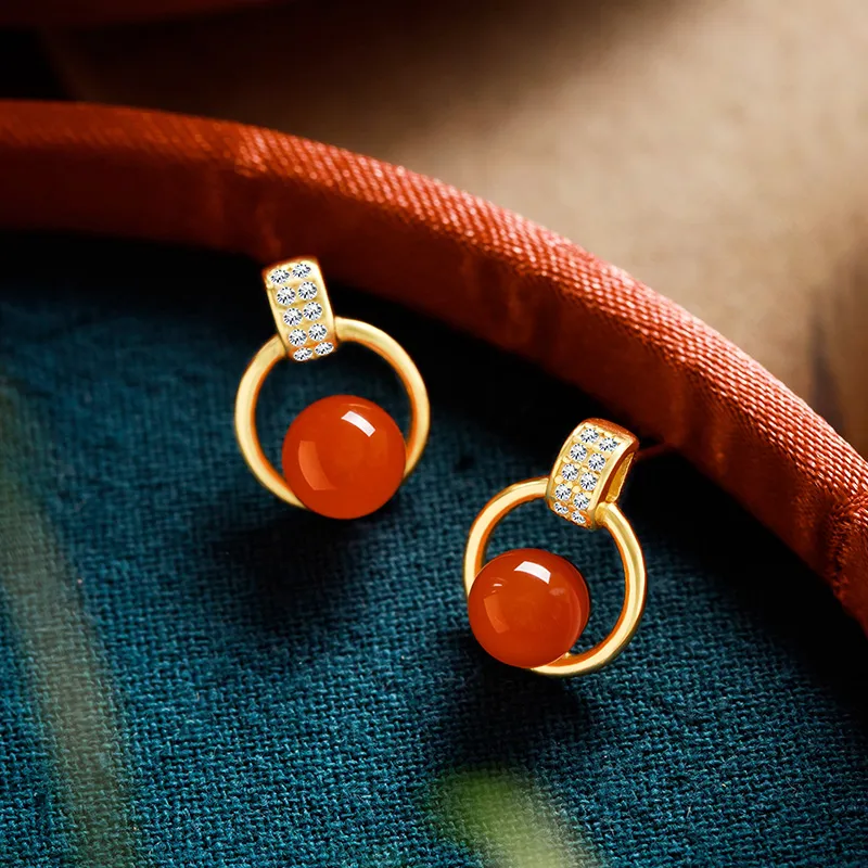 MUXIYUAN Southern Red Agate Stud Earrings Women's-8