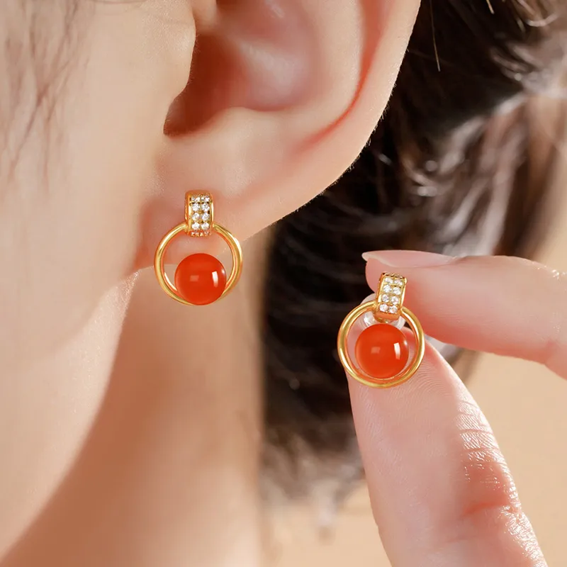MUXIYUAN Southern Red Agate Stud Earrings Women's-3