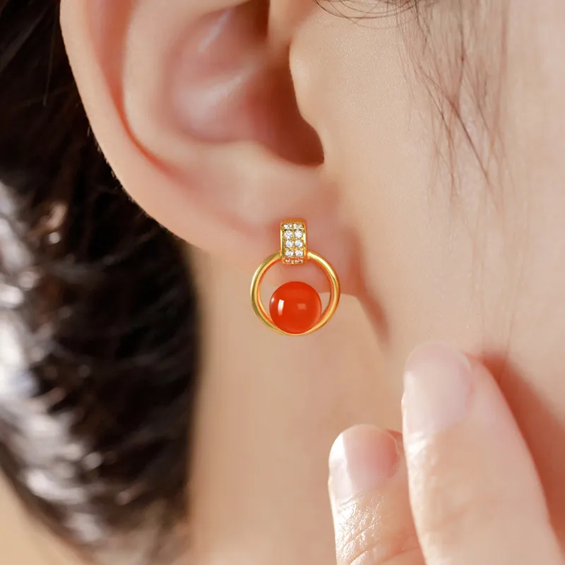 MUXIYUAN Southern Red Agate Stud Earrings Women's-5