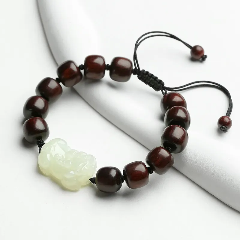 Phoenisess Woven Rope Bracelet White Jade/Pale Greenish White Jade Unisex-3