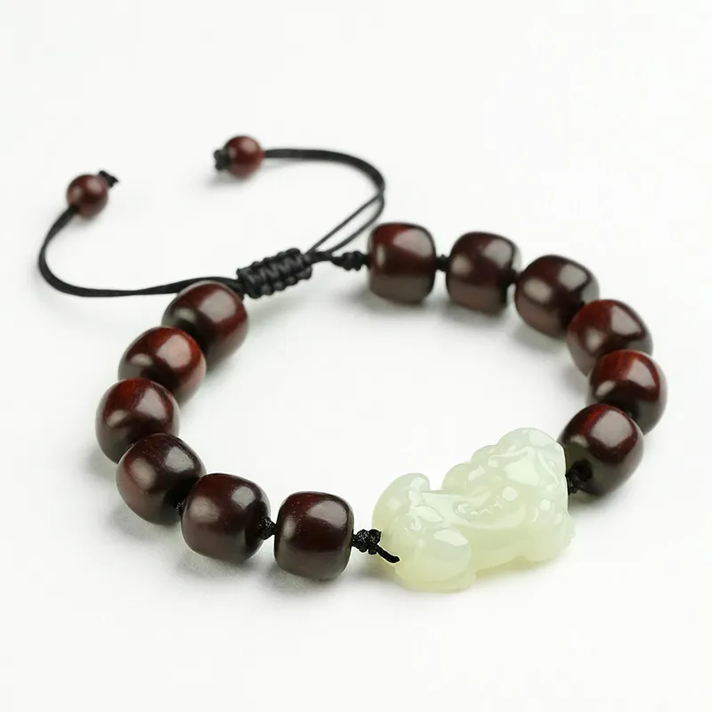 Phoenisess Woven Rope Bracelet White Jade/Pale Greenish White Jade Unisex-2