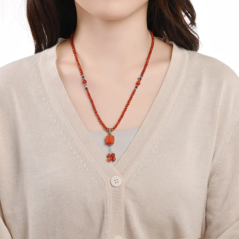 Phoenisess South Red Agate Necklaces Women's-6