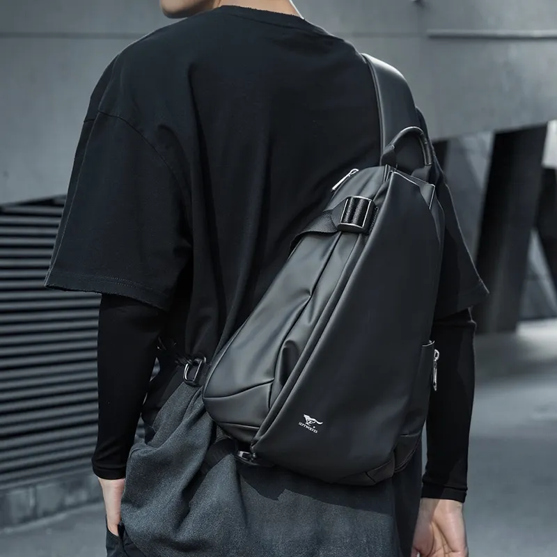 SEPTWOLVES Artificial Leather With Textile Sling Bag Unisex Black-10