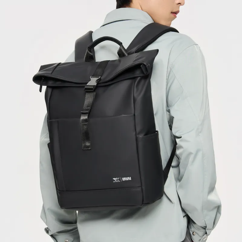SEPTWOLVES PU Men's QPL Leather Large Capacity Backpack For Business Commute Unisex Black-4