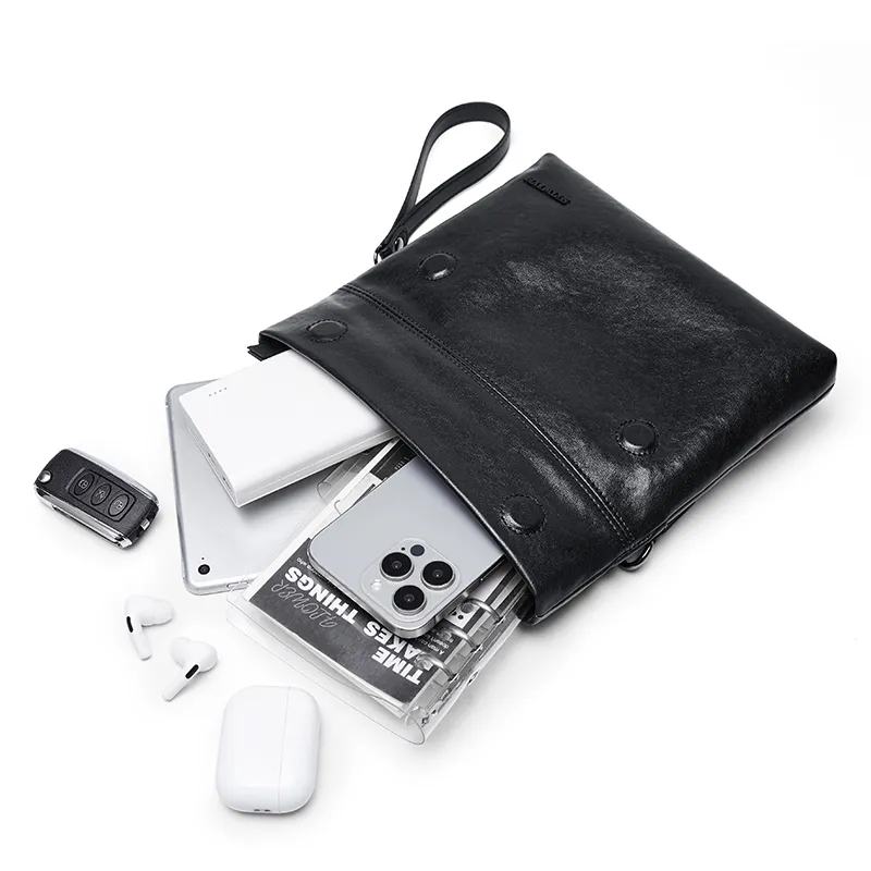 SEPTWOLVES Cow Leather Versatile Commute To Work Messenger Bag QPL Regular Unisex Black-2