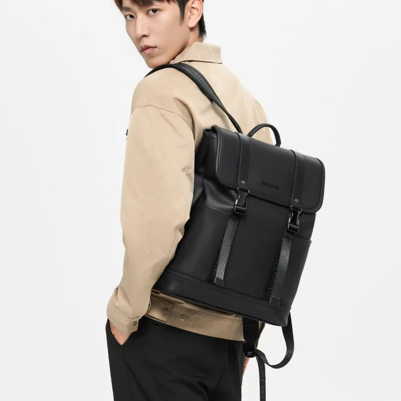 SEPTWOLVES Synthetic Leather Backpack Men's Gunmetal-6