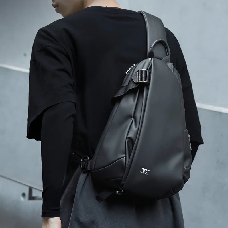 SEPTWOLVES Artificial Leather With Textile Sling Bag Unisex Black-3