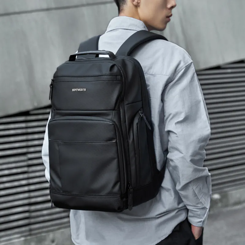SEPTWOLVES PVC Students Backpack Laptop Backpack Travel Bag QPL Unisex Black-11
