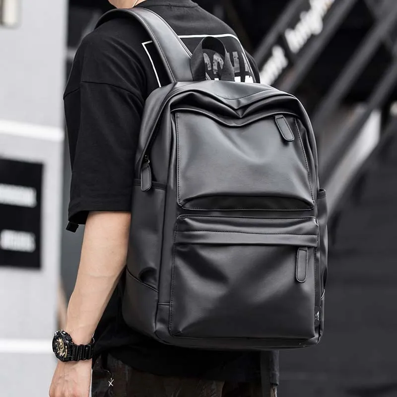 SEPTWOLVES Artificial Leather Backpack University Student Backpack Commute Travel Bag Women's QPL Men's Black-4